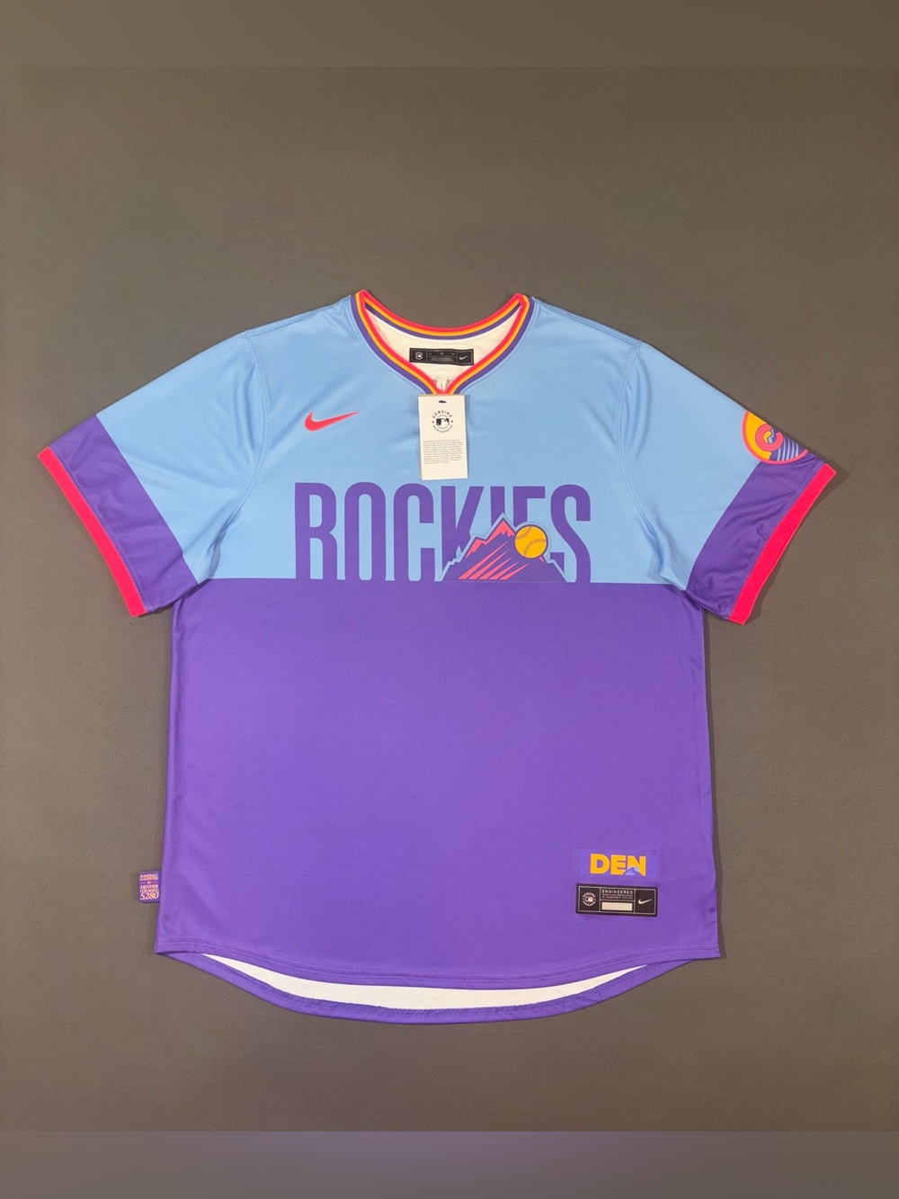 Men’s Nike Colorado Rockies City Connect MLB Jersey Blue & Purple Size XL